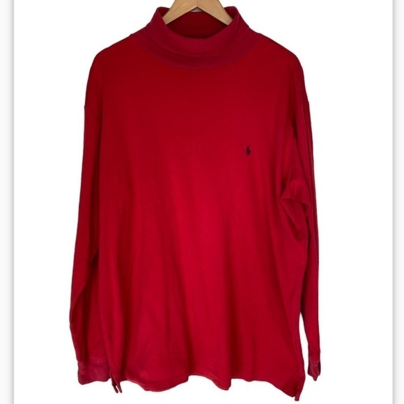 VINTAGE Made In Canada Polo By Ralph Lauren Red Cotton Turtle Neck Mens Size XL - Picture 1 of 10